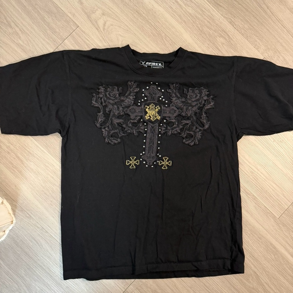 Avirex Black T-Shirt with Gold Accents